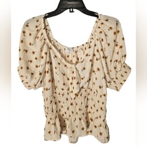 Sienna Sky Sunflower Floral Cream Polyester Women's Top Size XL